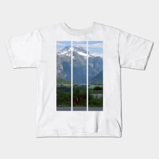 Wonderful landscapes in Norway. Blooming colorful lupine flowers in Norway in the wild grass. Blur background. Summer cloudy day(vertical) Kids T-Shirt